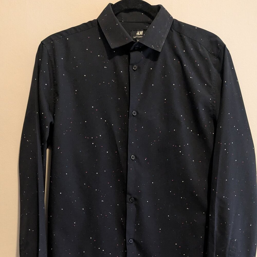 H&M Black Button Down with Dot Detail